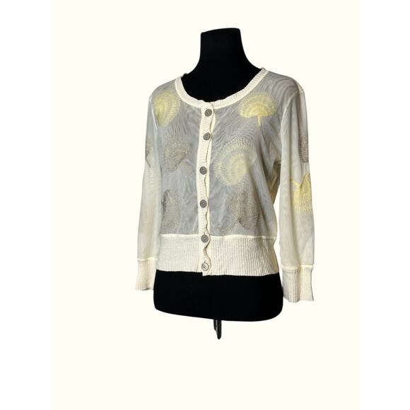 Nic + Zoe Cream Floral Embroidered Button up Sweater size Small - Picture 6 of 16